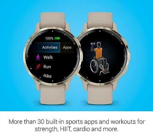 Išmanusis laikrodis GarminVenu® 3S, Šviesaus aukso spalvos nerūdijančiojo plieno apvadas su smėlio spalvos silikoniniu dirželiu