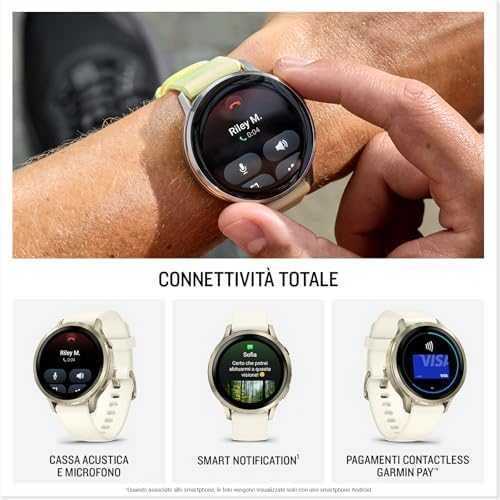 Išmanusis laikrodis Garmin Venu® 4 - 41 mm | spalva: pilkšvos aukso spalvos su kreminės spalvos silikoniniu dirželiu (010-03013-00)