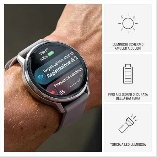 Išmanusis laikrodis Garmin Venu® 4 - 45 mm | spalva: sidabro spalvos su sidabrinės pilkos spalvos silikoniniu dirželiu (010-03014-01)