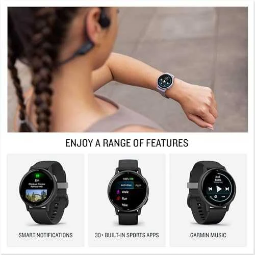 Išmanusis laikrodis Garmin vívoactive® 5, Skalūnų spalvos aliuminio apvadas su juodu korpusu ir silikoniniu dirželiu