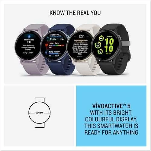 Išmanusis laikrodis Garmin vívoactive® 5, Skalūnų spalvos aliuminio apvadas su juodu korpusu ir silikoniniu dirželiu