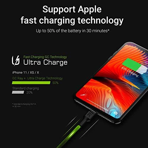 Green Cell Žalias Cell GREENCELL KABGC05 Kabelis Žalias Cell Ray USB-A - Lightning Baltas LED 120cm su Apple palaikymu