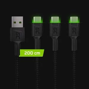 Green Cell Žalias Cell Žalias Cell USB-C kabelių komplektas 3x QC 3.0 0.3 m 1.2 m 2 m