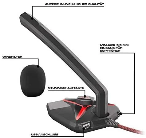 Natec Genesis Gaming mikrofonas Radium 200 USB 2.0, Juodas ir raudonas