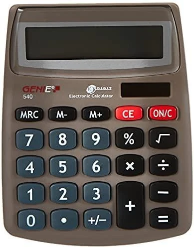 Pilkas Genie 540 skaičiuotuvas su raudonais mygtukais