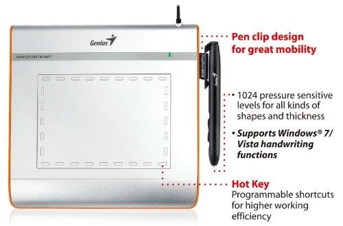 KYE GENIUS EasyPen i405x USB 4x5 colių darbo zonos belaidis slėgiui jautrus rašiklis su 1024 lygiais 28 programuojamomis sritimis