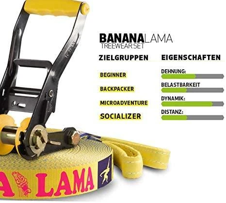 Vokietija Slackline Gibbon Banana Lama XL TreeWear rinkinys 25m/3,5cm