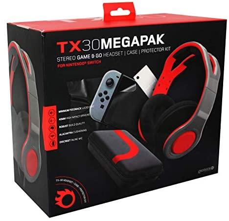 Gioteck TX30 Mega Pack įsk. Stereo Game & Go ausinės (pilka / raudona), dėklas ir apsauginis rinkinys (jungiklis)