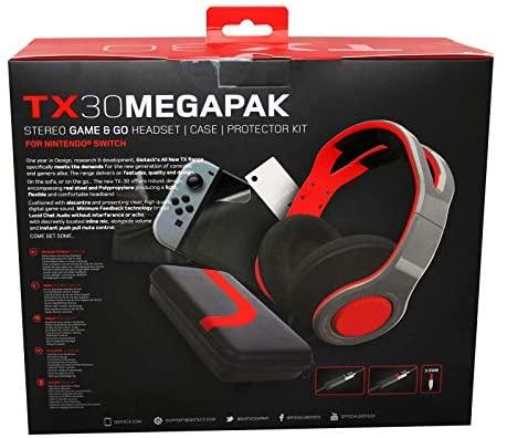 Gioteck TX30 Mega Pack įsk. Stereo Game & Go ausinės (pilka / raudona), dėklas ir apsauginis rinkinys (jungiklis)