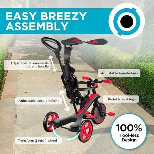 Daugiafunkcinis triratukas Globber Explorer Trike 4in1, raudonas, 632-102