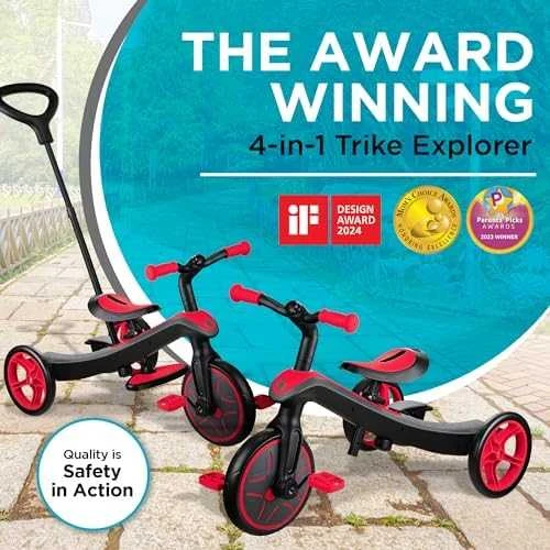 Daugiafunkcinis triratukas Globber Explorer Trike 4in1, raudonas, 632-102