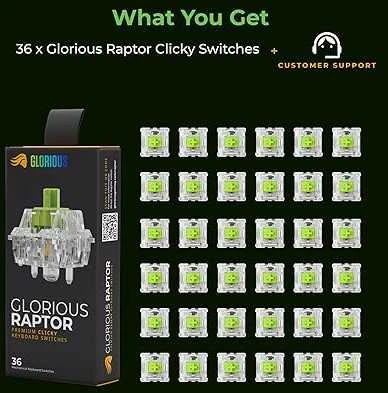 Glorious Raptor Switches, mechaniniai mygtukai, 5-pin, clicky, MX-Stem, 55g - 36 pieces
