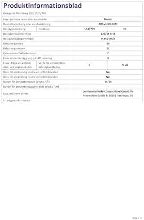 Barum Padangos Bravuris 5HM 98 V (C B B 71dB)