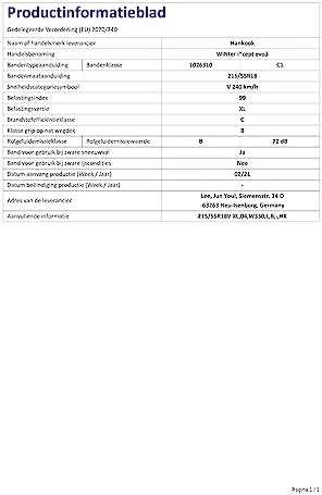 Hankook Padangos Winter i*cept evo3 (W330) 99 V XL (C B B 72dB)