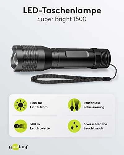 Goobay LED žibintuvėlis Super Bright 1500 44559 1500 lm, 20 W, Juodas, 1,5 V