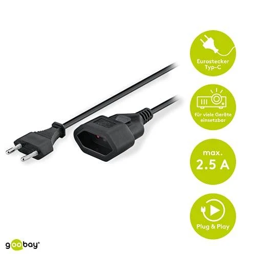 Goobay DELTACO OSG kabelis, RAK CEE 7/16 - RAK IEC 60906-1 klasė 3 m, juodas / DEL-109AE