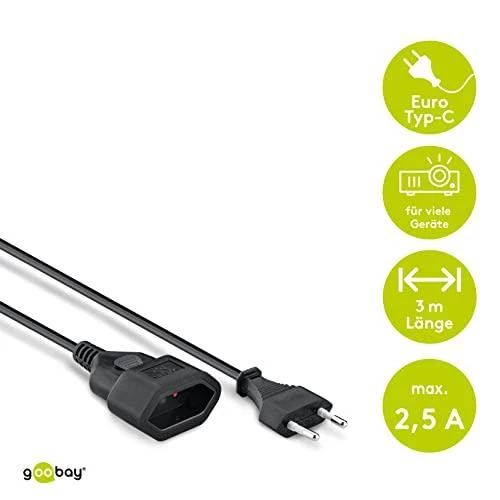 Goobay DELTACO OSG kabelis, RAK CEE 7/16 - RAK IEC 60906-1 klasė 3 m, juodas / DEL-109AE