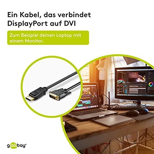 Goobay 51961 DisplayPort/DVI-D adapterio laidas 1.2, padengtas auksiniu sluoksniu, 2m | Goobay | DP į DVI-D