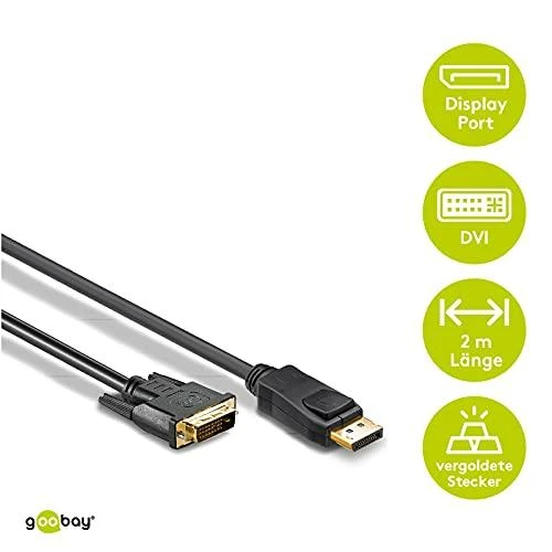 Goobay 51961 DisplayPort/DVI-D adapterio laidas 1.2, padengtas auksiniu sluoksniu, 2m | Goobay | DP į DVI-D