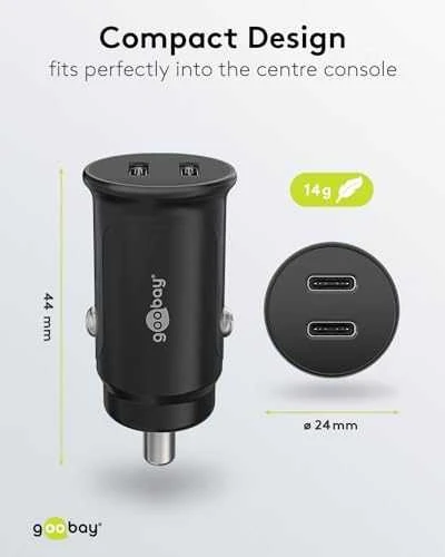 Įkroviklis automobilis 2x USB-C PD 3A 30W Goobay
