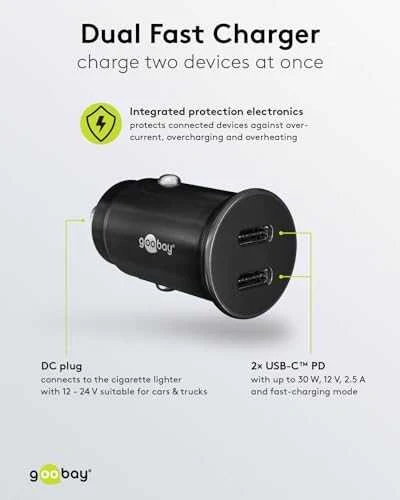 Įkroviklis automobilis 2x USB-C PD 3A 30W Goobay