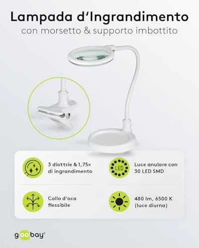 Kosmetinė didinamojo stiklo lempa 30xLED 6W 480lm Goobay K/S