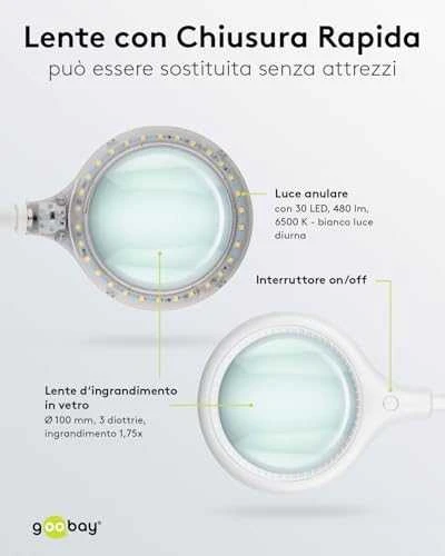 Kosmetinė didinamojo stiklo lempa 30xLED 6W 480lm Goobay K/S