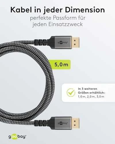 Goobay Kabelis DisplayPort DP 1.4 8K Gobay Plus TEXTIL 5m