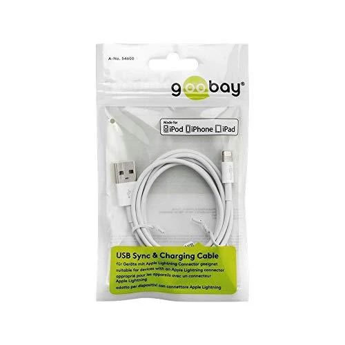 „Goobay Lightning“ į USB 2 m baltas [Apple MFI sertifikuotas / sinchronizavimo / įkrovimo kabelis / duomenų kabelis]