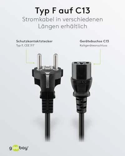 Goobay F tipas, CEE 7/7 - C13 maitinimo laidas, 3 m, juodas