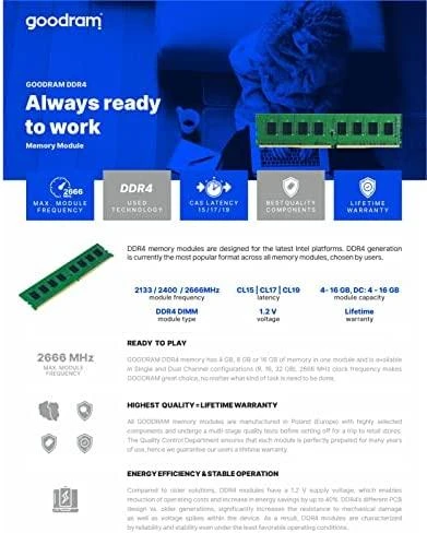 GoodRam GR2400D464L17S/8G – 8 GB – 1 x 8 GB – DDR4 – 2400 MHz – 288 kontaktų DIMM