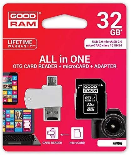 Oem 32GB 100 MB/s Micro SD atminties kortelė Goodram M1A4 - OTG adapteris