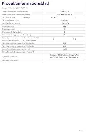Goodyear Padangos EfficientGrip 2 SUV 100 V (B A B 70dB)
