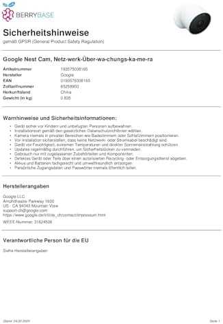 Google Nest Cam - Netzwerk-Überwachungskamera - Außenbereich, Innenbereich - Wetterfest - Farbe (Tag&Nacht) - 2 MP - 1920 X 1080 - 1080p - Audio - D
