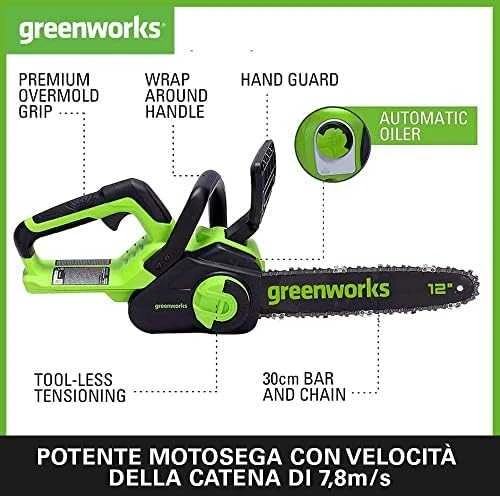 Greenworks GD24CS30K4 grandininis pjūklas 24 V su 30 cm ilgio juosta (su 4Ah akumuliatoriumi ir krovikliu)