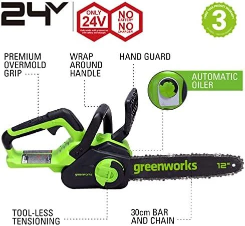 Akumuliatorinis grandininis pjūklas Greenworks GD24CS30 (be akumuliatoriaus ir kroviklio)