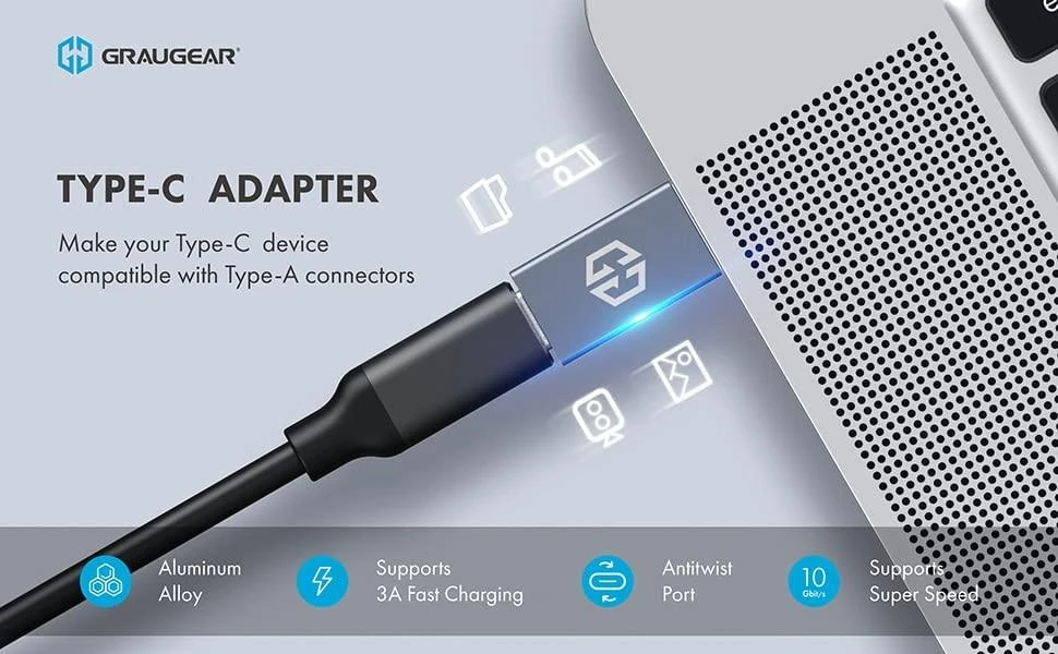 USB adapteris Graugear USB-C - USB Sidabrinis (G- AD- CTA- 10G)