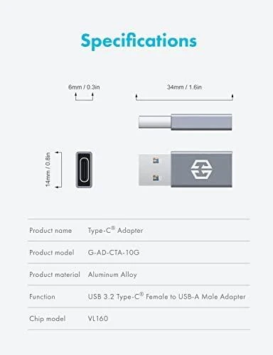 USB adapteris Graugear USB-C - USB Sidabrinis (G- AD- CTA- 10G)
