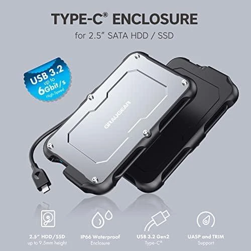„Graugear GrayGear“ išorinis dėklas, skirtas 2,5 colio SSD / HDD USB-C 3.2 Gen2