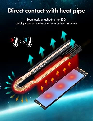 „Graugear“ šilumos vamzdžio radiatorius PS5 saugyklos išplėtimui, skirtas M.2 NVMe 2280 SSD