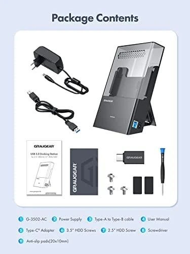 „Graugear“ kišeninis prijungimo dėklas 3,5 colio / 2,5 colio HDD / SSD diskams, USB 3.2 Gen1