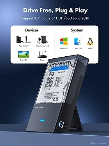 „Graugear“ kišeninis prijungimo dėklas 3,5 colio / 2,5 colio HDD / SSD diskams, USB 3.2 Gen1