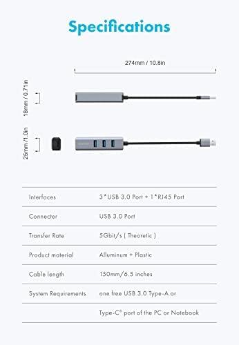 Graugear GRAUGEAR USB HUB USB-HUB 3x USB 3.0 prievadai Type-A+ Gbit LAN mažmeninė prekyba
