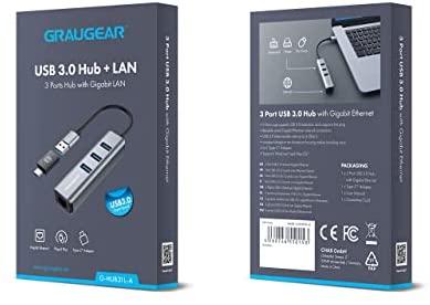 Graugear GRAUGEAR USB HUB USB-HUB 3x USB 3.0 prievadai Type-A+ Gbit LAN mažmeninė prekyba