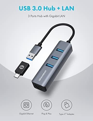 Graugear GRAUGEAR USB HUB USB-HUB 3x USB 3.0 prievadai Type-A+ Gbit LAN mažmeninė prekyba
