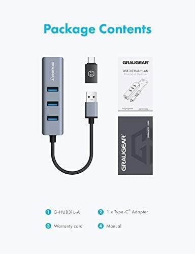 Graugear GRAUGEAR USB HUB USB-HUB 3x USB 3.0 prievadai Type-A+ Gbit LAN mažmeninė prekyba