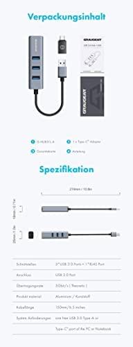 Graugear GRAUGEAR USB HUB USB-HUB 3x USB 3.0 prievadai Type-A+ Gbit LAN mažmeninė prekyba