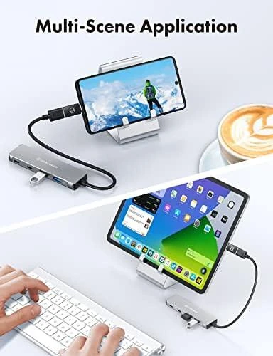 „Graugear Pilkas“ USB šakotuvas, 4 jungtys, 2x USB-A, 2x USB-C, įskaitant USB-C adapterį
