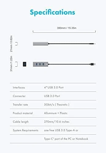 Graugear Pilkas USB Hub, 4 jungtys, including USB-C adapter
