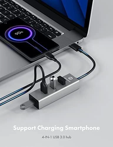 Graugear Pilkas USB Hub, 4 jungtys, including USB-C adapter